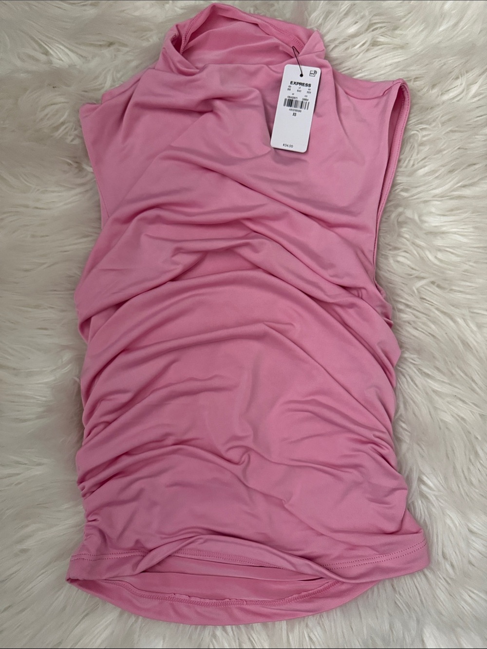 Express Pink Ruched Mock Neck Tank Top